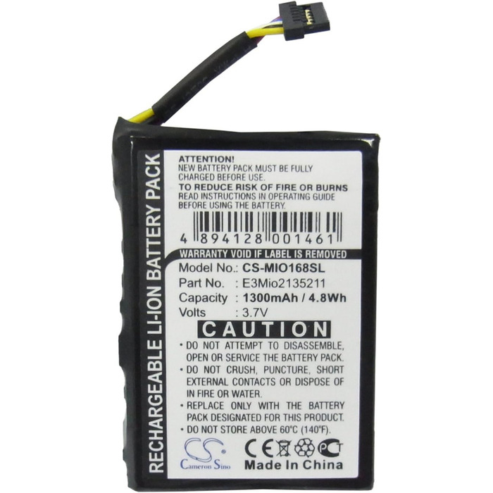 Акумулятор TCTK 1300 мАг, сумісний з Yakumo 300GPS, Delta 300, GPS 2L, для Typhoon 3500Lidl, 6500, 6500XL, Guide, MyGuide 3500 Mobile, для Pharos EZ-Road, PEZ120, для Medion MD-9500, MD950 FBA