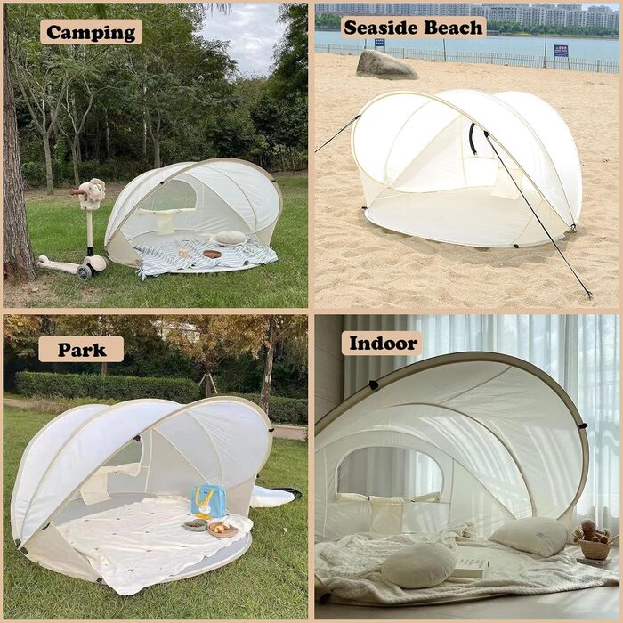 Розкладний пляжний намет, захист від ультрафіолету, легкий всепогодний пляжний намет для саду та пляжу, бежевий