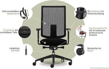 Ергономічне офісне крісло, сітчаста мембрана, антрацит, регульована висота Антрацит Базовий, 2