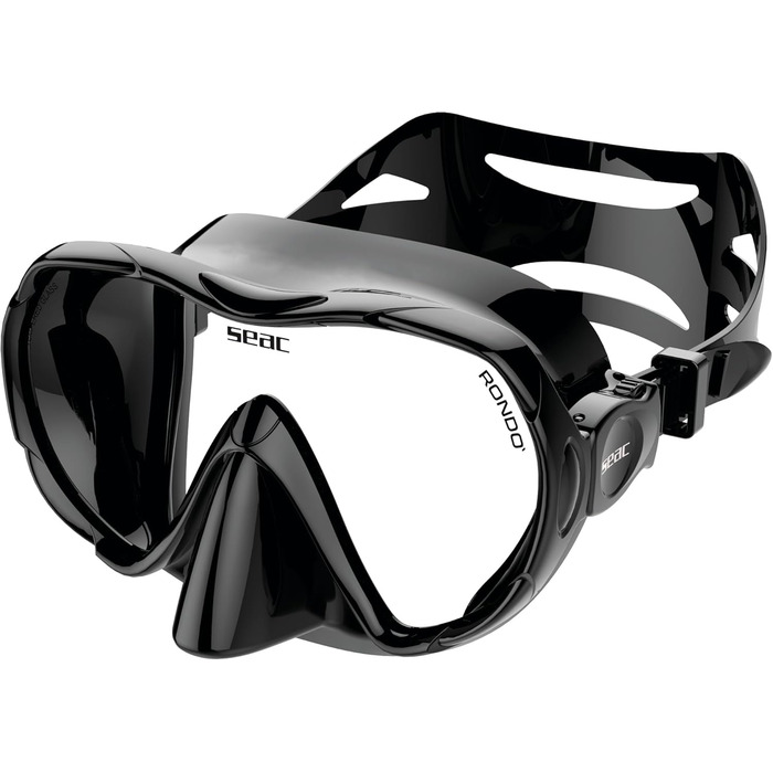 Набір для снорклінгу для дорослих з безрамковою однолінзовою маскою із загартованого скла та трубкою Dry Top з продувним клапаном та ергономічним силіконовим мундштуком, універсальний розмір, чорний