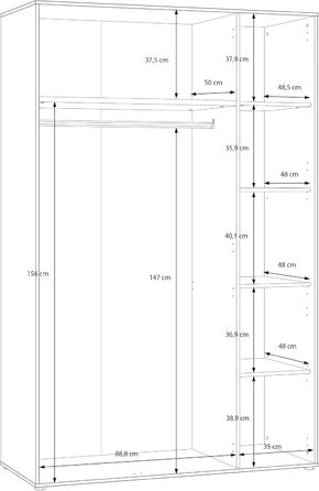 Шафа 120 130, сучасна шафа з рейковим дизайном, 3-дверна, спальня, декор дерева Maulella Oak Kashmir Beige, 128,7 см завширшки x 200,1 см заввишки x 54 см завглибшки