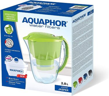 Фільтр для води AQUAPHOR Jasper Black вкл. 1 фільтр MAXFOR I Зменшує вапняний наліт і хлор I Графин на 2,8 л I Столовий фільтр для води I Розміщується в дверцятах холодильника.
