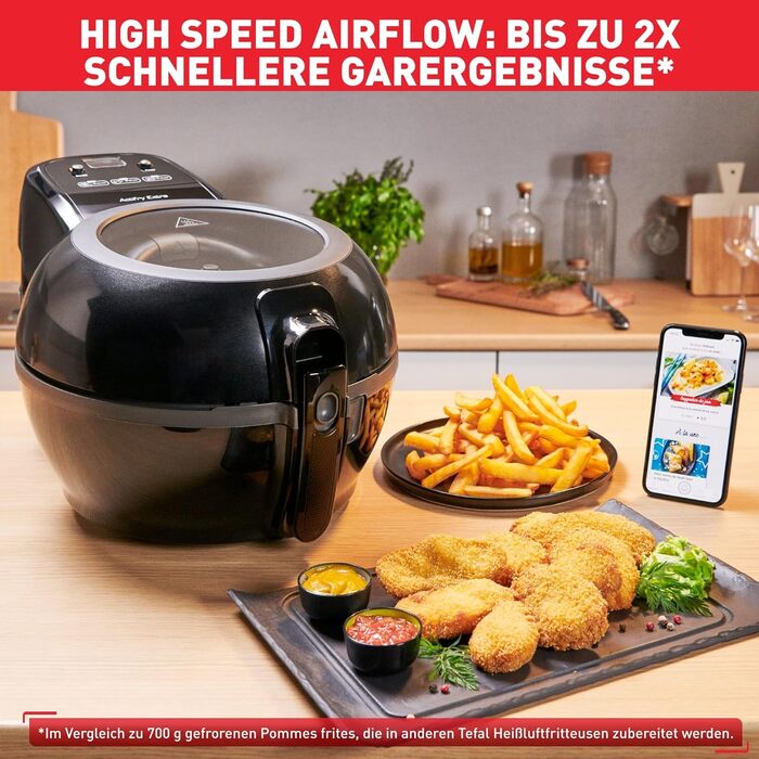 Екстра фритюрниця Tefal FZ7228 ActiFry Аерофритюрниця з важелем для перемішування, без струшування 1550 Вт 1,2 кг для 6 осіб Високошвидкісний повітряний потік Таймер енергозберігаючі Здорова фритюрниця без олії Чорний