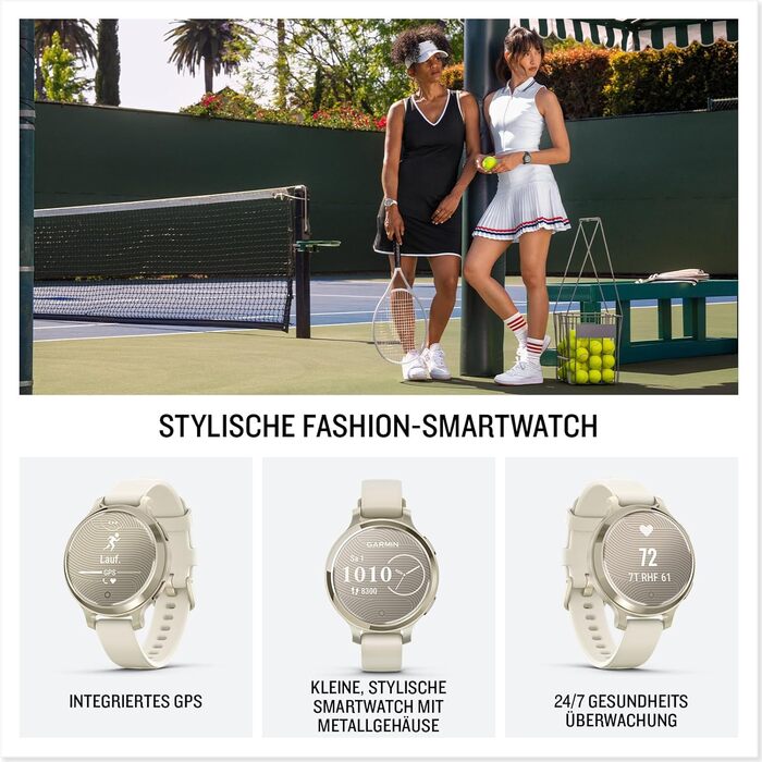 Модний смарт-годинник, 1-дюймовий сенсорний дисплей, до 9 днів роботи від акумулятора, понад 30 спортивних програм, функції для здоров&39я та фітнесу, сповіщення, Garmin Pay, вбудований GPS Lily 2 Active Bone/Lunar Gold, 2 Active 38mm -