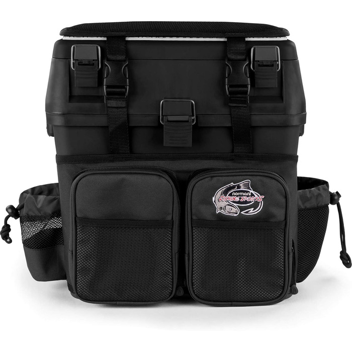 Рибальський чохол-сидіння, рибальський чохол-сидіння, рибальський рюкзак, рибальська сумка, рибальський кейс, рибальський чохол з 4 ящиками для снастей, колір темно-чорний