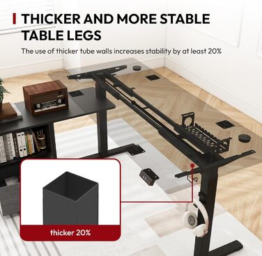 Письмовий стіл з регульованою висотою, електричне регулювання висоти, L-подібний, з шухлядами та відділенням для зберігання, двосторонній, ергономічний стіл для роботи сидячи та стоячи, 160 x 70 см, чорний