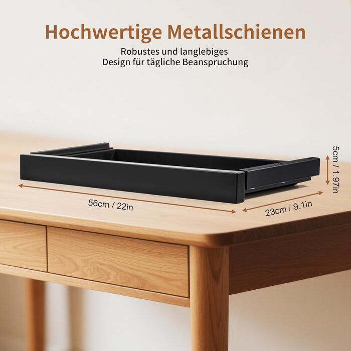Прихована шухляда під столом місткий металевий ящик для зберігання, компактний дизайн, плавне та тихе ковзання, підходить для більшості столів (чорний)