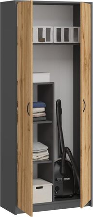 Шафа для мітл - Шафа для прибирання, побутова шафа - 74x35x180 см - Практична багатоцільова шафа, універсальна шафа для мітл, пилососа, засобів для чищення - Dino Graphite/Oak Wotan Graphite / Oak Wotan