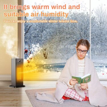 Енергозберігаючий невеликий електричний вентилятор-обігрівач LIFERUN з термостатом та зволожувачем, коливальний електричний обігрівач 90, керамічний нагрівальний елемент PTC, тихий, режим ECO, для спалень, M-2000 Вт