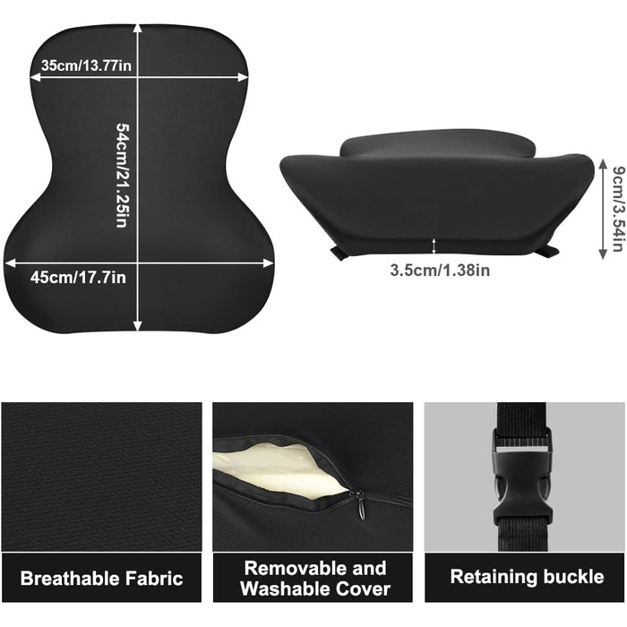 Подушка для спинки Ainiv для офісних крісел, поперекова опорна подушка для спини в автомобілі, вдома, в офісі, поперекова подушка для робочих крісел, автомобільна спинка, накладка на спинку з піни з ефектом пам&39яті, чохол, який можна прати, чорна спинка