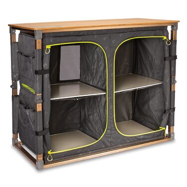 Кемпінгова шафа Zempire Design XXL з натуральним та стійким до атмосферних впливів бамбуковим верхом, повністю складна та надзвичайно міцна, 4 великі відділення для зберігання