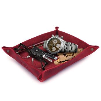 Лоток для зберігання речей Londo з натуральної шкіри - шкіряний органайзер, практична коробка для зберігання - для гаманців, годинників, ключів, монет, мобільних телефонів та канцелярського приладдя, червоний