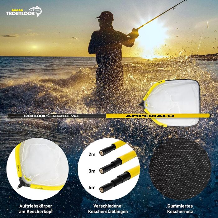 Професійний комплект підсаків для форелі - ручка підсака Amperialo, різна довжина, 2,0 метри