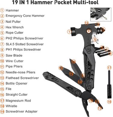 Подарунки для чоловіків, кишеньковий молоток 37 в 1 з набором багатофункціональних інструментів зі сніжинкою, багатофункціональні