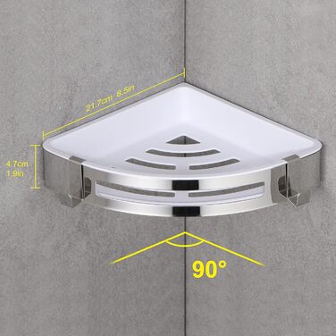 Кутова полиця для душу DUFU без свердління, самоклеюча, з нержавіючої сталі SUS304 та ABS-пластику. Набір з 2 кутових кошиків для душу з 2 гачками для організації ванної кімнати, сріблястого кольору (A-срібло).