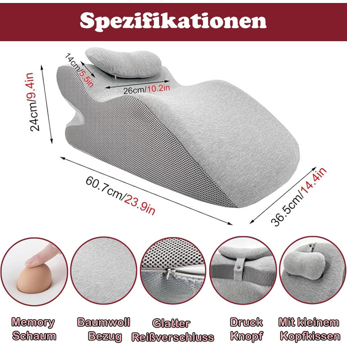 Клиноподібна подушка для ліжка та дивана, подушка для читання з піни з ефектом пам&39яті, ергономічна подушка для спини, шиї та ніг, подушка для рефлюксу, подушка для ніг з чохлом, який можна прати, для ліжка, дивана, сидіння, сну та читання
