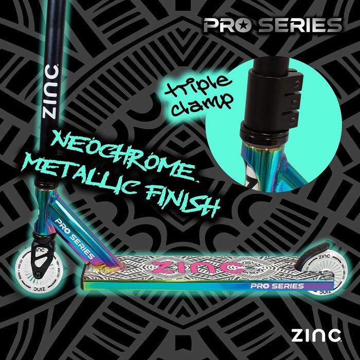 Трюковий самокат Zinc Nasty для дітей та підлітків легкий та міцний, професійний кермо-T-bar, підшипники ABEC, PU-колеса 100 мм Neochrome