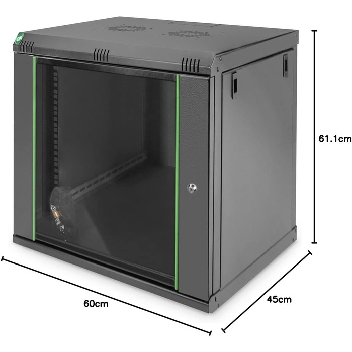 Мережева шафа DIGITUS - 19-дюймова стійка - 12U - Настінне кріплення - Глибина 450 мм - Вантажопідйомність 60 кг - Серія Dynamic Basic - Чорний - Глибина 450 мм 12U