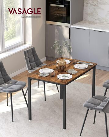 Обідній стіл, Кухонний стіл, 70 x 110 x 77 см, Обідній стіл для 4 осіб, Стіл для вітальні, Письмовий стіл, для їдальні, кухні, Індустріальний дизайн, Вінтажний коричневий-матовий чорний KDT081B01 Вінтажний коричневий матовий чорний 70 x 110 x 77 см 1-пред