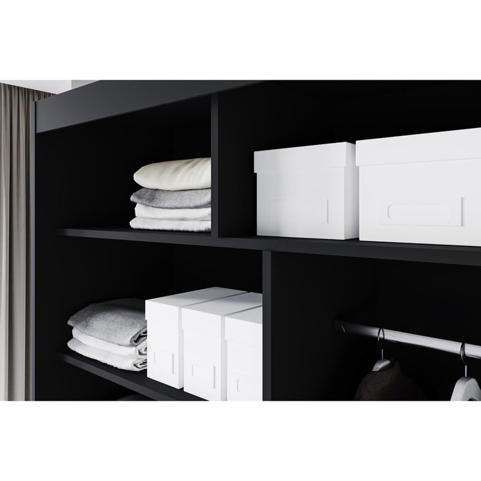 Шафа-купе з розсувними дверима чорного кольору 180x215x58 см з дзеркалом - Меблі для спальні, Місця для зберігання - Універсальна шафа, 3