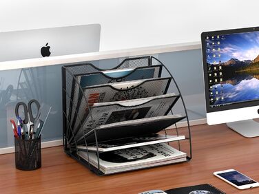 Відділення віялоподібний металевий офісний органайзер A4 Тримач для документів Лоток для файлів Тримач для журналів Лоток для листів Органайзер для паперових журналів, чорний, 6-