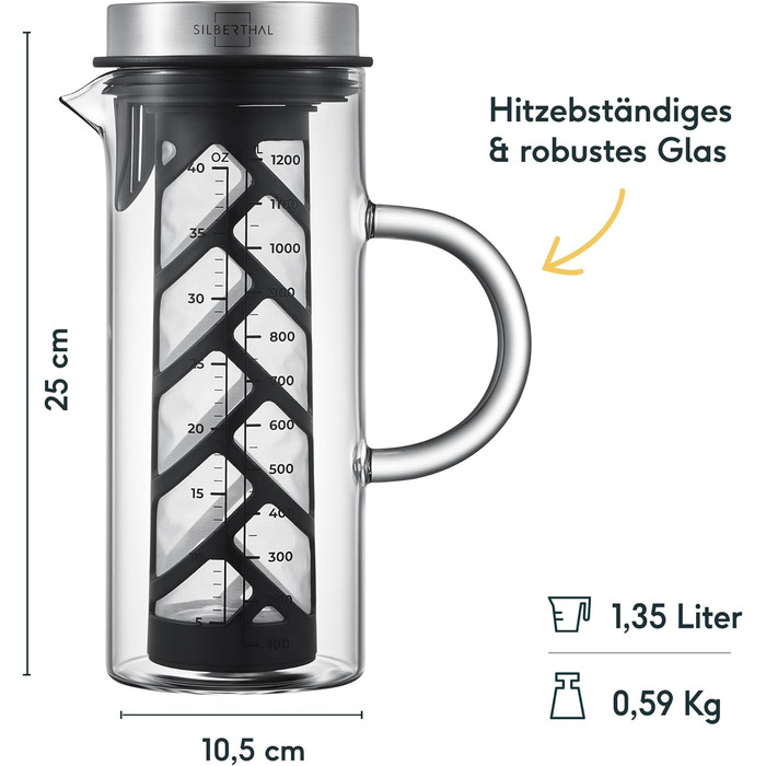 Кавоварка SILBERTHAL Glass 1.2 л - кавоварка холодного заварювання з фільтром для холодного заварювання кави - також для гарячого чаю - з покращеним фільтром 2024. Машина для холодного заварювання 1,2 л