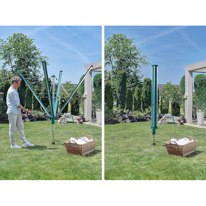 Ротаційна сушильна машина Leifheit Linomatic 500 Deluxe Cover з втягуванням шнура для чистої білизни, парасолька для прання для вс