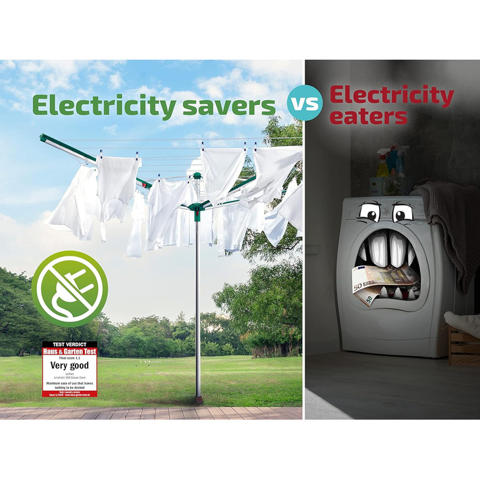 Ротаційна сушильна машина Leifheit Linomatic 500 Deluxe Cover з втягуванням шнура для чистої білизни, парасолька для прання для вс