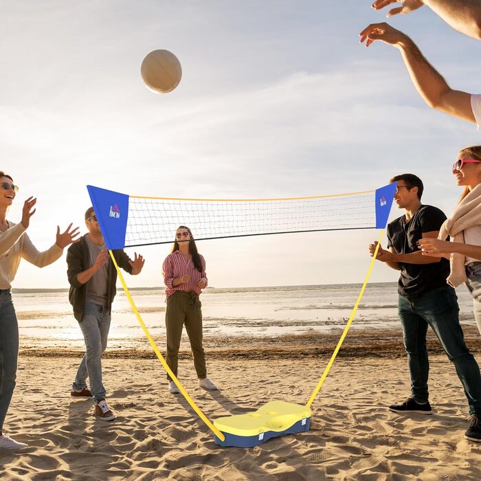 Сітка для бадмінтону HOMCOM з підставкою, підставка для сітки для бадмінтону, портативна підставка для сітки, сітка для бадмінтону з 4 ракетками для бадмінтону, для спорту на свіжому повітрі, жовтийсиній, 286 x 33 x 157 см