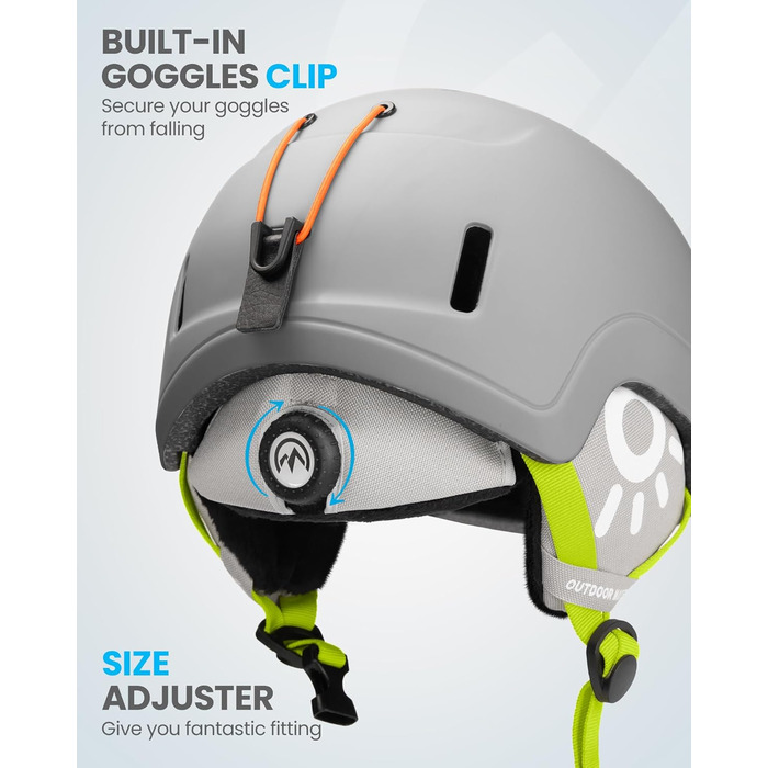 Комплект дитячого лижного шолома та окулярів OutdoorMaster, шолом для сноуборду, міцна оболонка з полікарбонату та пінопласту EPS, лижний шолом з 12 вентиляційними отворами, регульований шолом, сертифіковані шоломи для хлопчиків та дівчаток, матово-сірий,