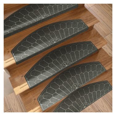 Килимових покриттів для сходів, нековзні, без клею, виготовлені з TPR, із самопоглинаючою основою, накладки на сходинки з напівкруглим візерунком, легко очищаються для гвинтових сходів, безпечні, із загнутими краями, сірі, 5