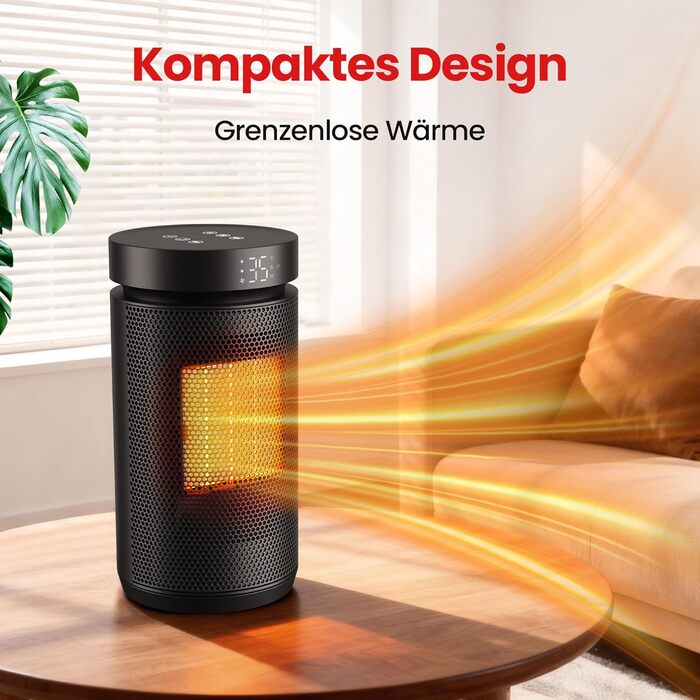 Енергозберігаючий вентилятор-обігрівач потужністю 1500 Вт, тихий електричний обігрівач з термостатом, керамічний нагрівальний елемент PTC, захист від перегріву та перекидання, 3 режими, 12-годинний таймер, коливання 70, для кімнати/кемпінгу/офісу