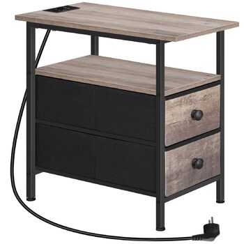Вузький бічний столик HOOBRO із зарядною станцією, тумбочка з 2 флісовими шухлядами, компактний бічний столик, для невеликих приміщень, спалень, сіро-чорний EBG486CBZ01 сірий чорний