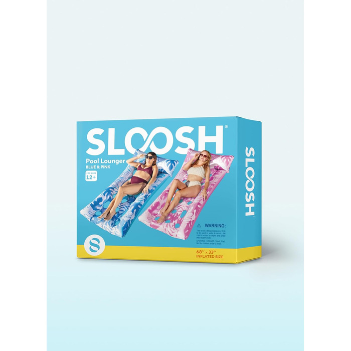 Надувні плоти для басейну Sloosh, 2 поплавці для басейну XL, шезлонг із підголівником для дорослих, плаваючий килимок, пліт для озера, пляжу, басейну, водні розваги (синій, рожевий)