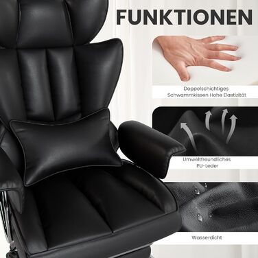 Офісний стілець Gotland, ергономічний стілець для роботи з поперековою опорою, регульована висота, функція нахилу, комп&39ютерний стілець з високою спинкою для дому та офісу (чорний)