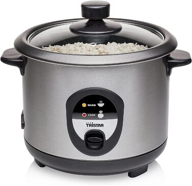 Рисоварка Tristar RK-6126, 1 л, рис до 5 осіб без горіння, з функцією збереження тепла, 400 Вт, нержавіюча сталь, чорний 1 літр