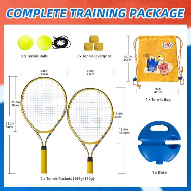 Набір JOY SPOT! Tennis Trainer 2-Pack із 2 тенісних ракеток, набір тенісних тренажерів із м'ячем для відскоку, тенісні м'ячі зі шнуром та сумка для початківців