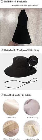 Жіночий сонцезахисний капелюх Comhats, захист від сонця UPF 50, літній капелюх із захистом шиї, широкі козирки, бавовна, розмір S 1005бежевий