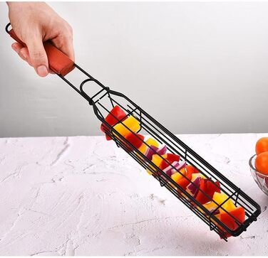 Кошик для гриля з нержавіючої сталі Bestargot Camping 304, кошик для гриля на дровах, кошик для гриля з 1 предметів з дерев'яною р