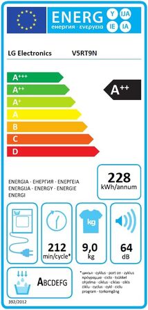 Сушарка класу LG Electronics 61 x 60 x 85 см до 9 кг з тепловим насосом з програмою гігієни барабан з нержавіючої сталі, Білий