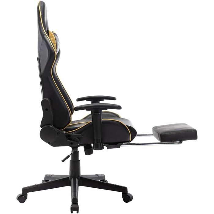 Геймерське крісло, ергономічне офісне крісло з регульованою підставкою для ніг, висока спинка для комп&39ютерних геймерів, чорно-золота штучна шкіра з підставкою для ніг.