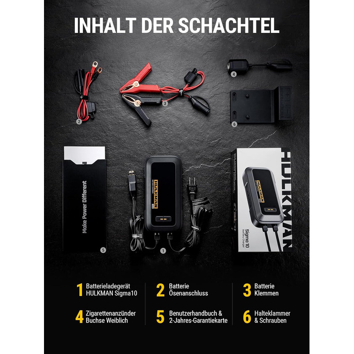 Зарядний пристрій для автомобільних акумуляторів HULKMAN Sigma 10 для акумуляторів 6В/12В зі світлодіодним екраном, крапельний зар