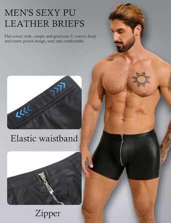 Чоловічі PU-шкіряні боксерки ohyeahlady, еротична білизна, з виступною U-подібною кишенею та блискавкою, чорний, L
