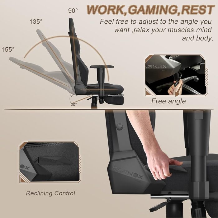 Ергономічне ігрове крісло з підставкою для ніг, тканинний чохол для дорослих, офісне крісло з високою спинкою, ігрове крісло для високих і важких людей з підголівником та поперековою опорою, гоночний стиль, 54x56x132 см