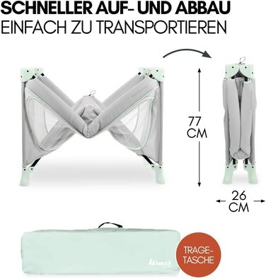 Дитяче дорожнє ліжечко hauck Dream N Play Plus XXL комплект аксесуарів з матрацом, ігровим тентом та сіткою від комах, складне та розкладне, сумка та великий вхід Dusty Mint