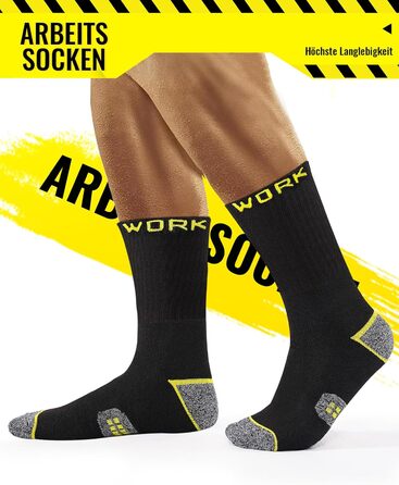 Пар чоловічих робочих шкарпеток, посилені термошкарпетки з підкладкою, дихаючі функціональні шкарпетки з комфортною манжетою, довгі робочі шкарпетки розмір 43-46, чорні, 10