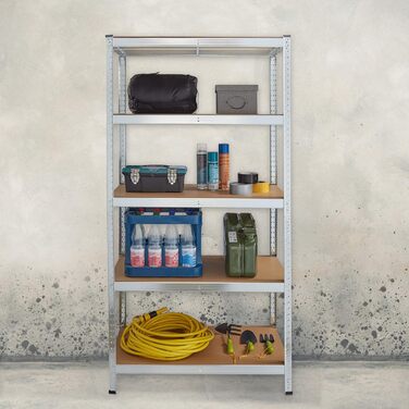 Міцний стелаж Relaxdays, оцинкований, 5 полиць, 180x90x45 см, сріблястий Полиця для зберігання у підвалі, вантажопідйомність 875 кг, сталь, вставне складання