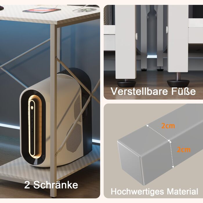 Ігровий стіл Devoko зі світлодіодним підсвічуванням, письмовий стіл DIY на кілочках з USB-портом і розеткою, комп'ютерний стіл 120