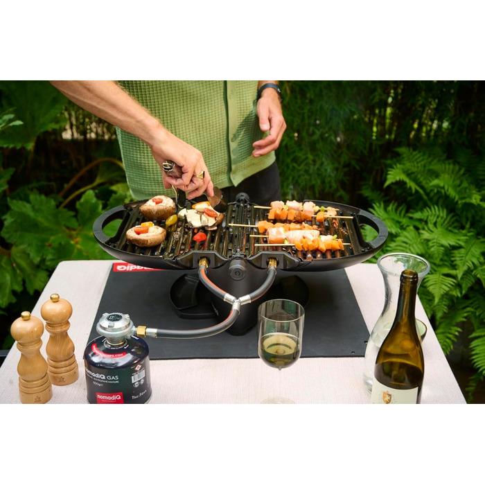Кемпінговий гриль NOMADIQ Настільний гриль Компактний 2 конфорки Газовий гриль для кемпінгу Газовий гриль для балкону, автофургона Гриль-плита, портативна, для вулиці, барбекю, вулична плита, чорний колір