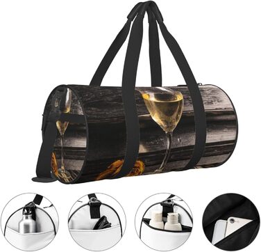 Спортивна сумка, дорожня сумка, вінтажний дизайн Троянда та виноград на клавіатурі, сумка для подорожей на ніч, чорна, універсальний розмір